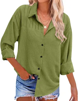 Oversized Tshirts for Women Long Sleeve V Neck Blouses Button Down Plain Shirts Girls Fashion Vacation Beach Tops
