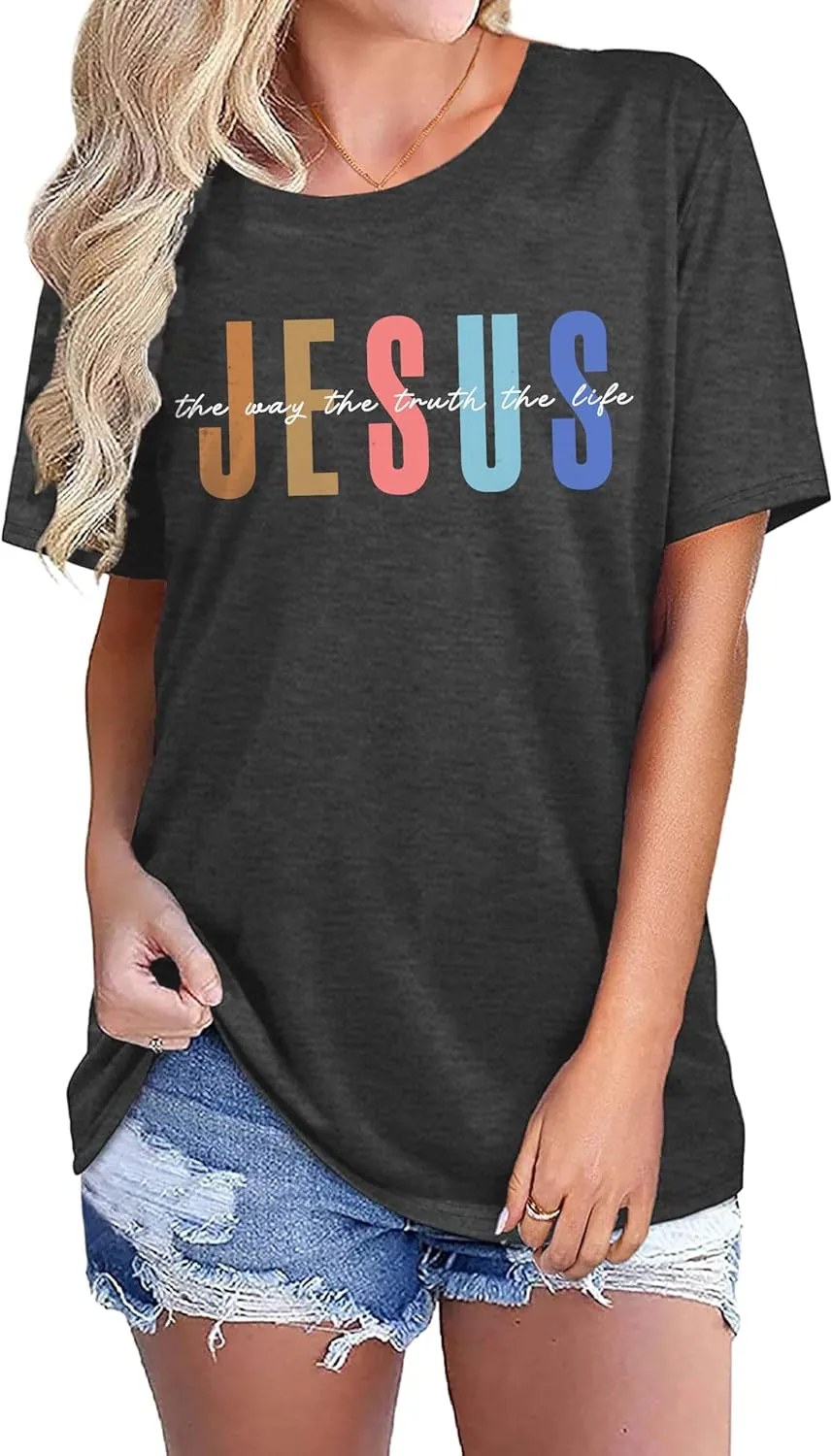 PECHAR Jesus Shirt Women Christian Religious Sayings T Shirts Jesus Faith Tops Bible Verse Shorts Sleeve Tee Shirts
