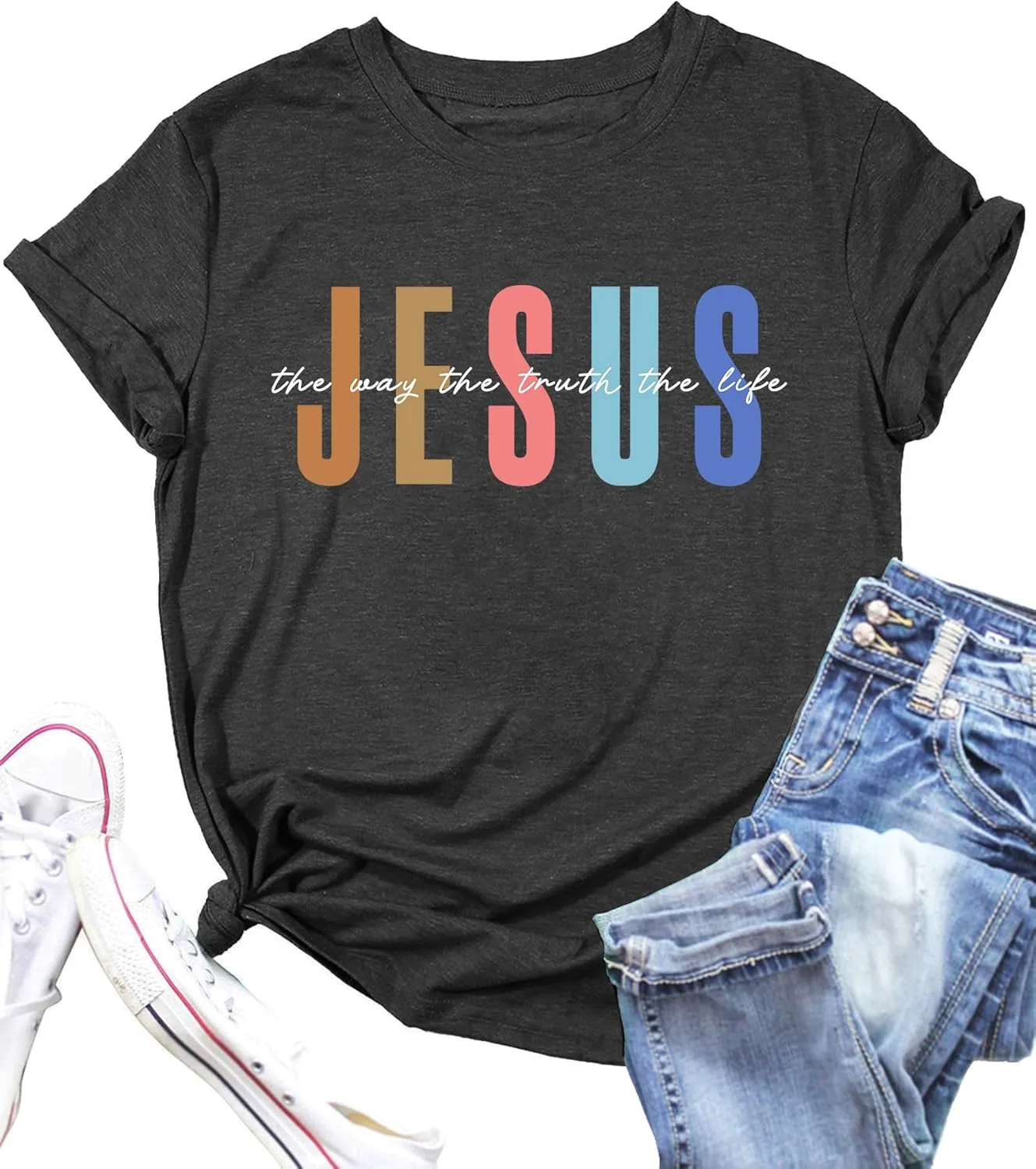 PECHAR Jesus Shirt Women Christian Religious Sayings T Shirts Jesus Faith Tops Bible Verse Shorts Sleeve Tee Shirts