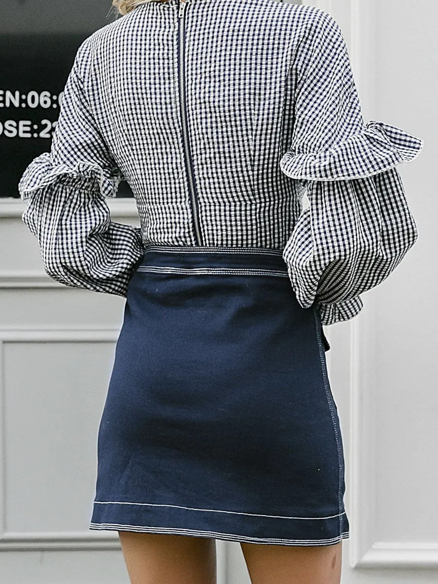 Perfect Match Patchwork Jeans Skirt - Blue