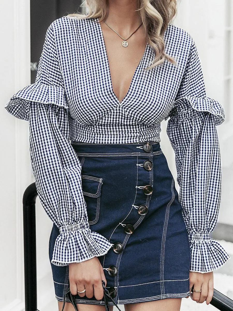Perfect Match Patchwork Jeans Skirt - Blue