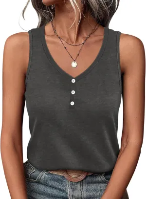 PGANDS Women's V Neck Tank Tops Casual Summer Button Down Sleeveless Shirts