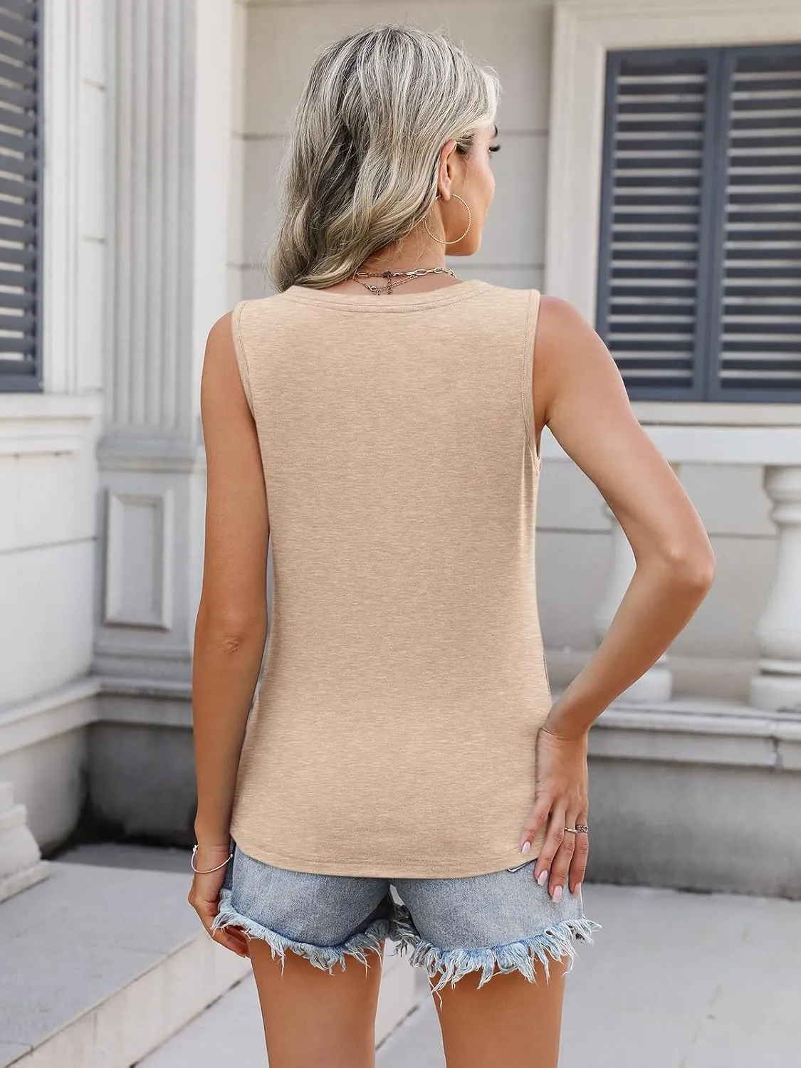 PGANDS Women's V Neck Tank Tops Casual Summer Button Down Sleeveless Shirts