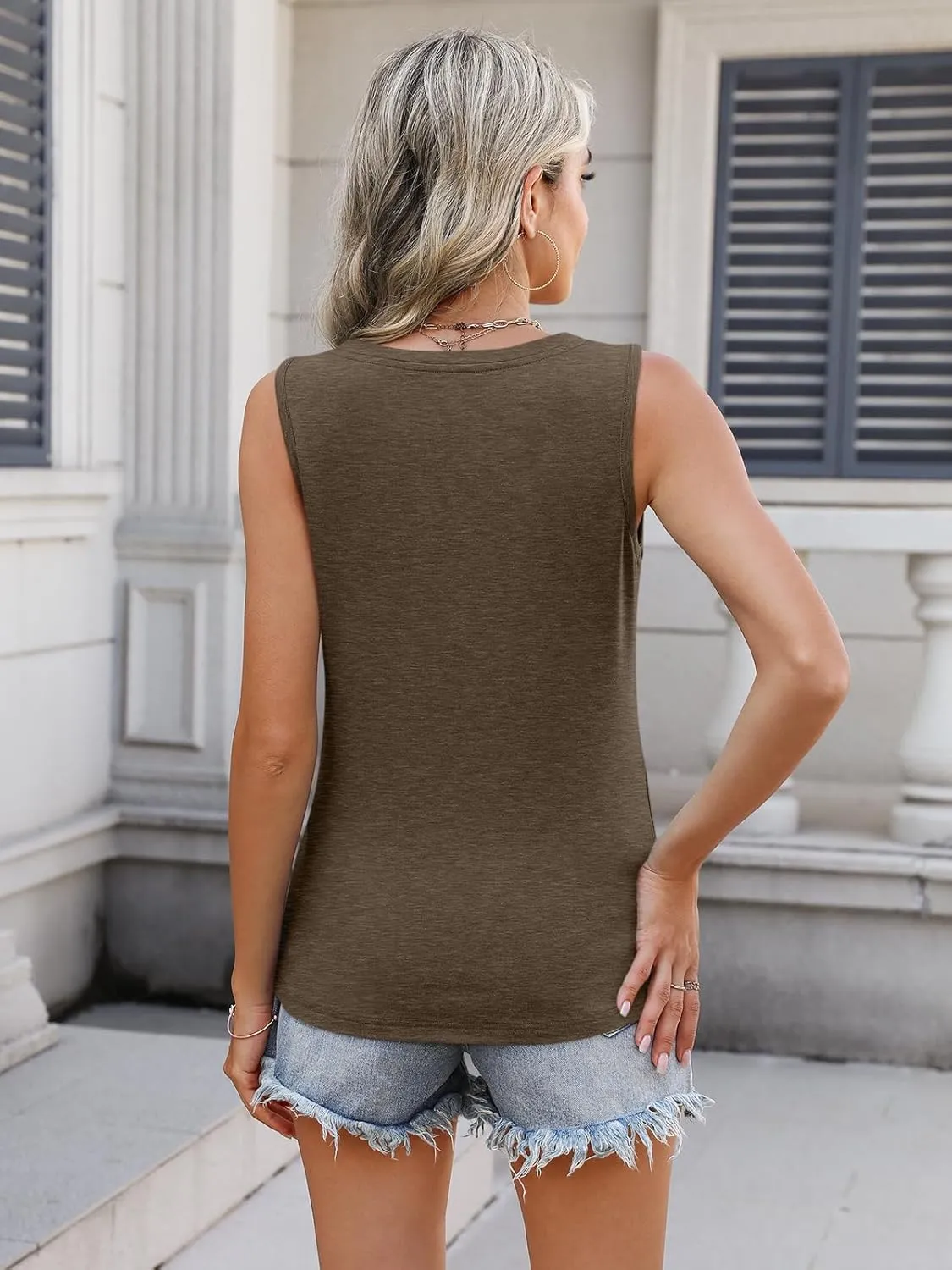 PGANDS Women's V Neck Tank Tops Casual Summer Button Down Sleeveless Shirts