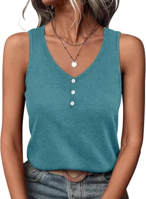 PGANDS Women's V Neck Tank Tops Casual Summer Button Down Sleeveless Shirts