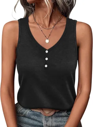 PGANDS Women's V Neck Tank Tops Casual Summer Button Down Sleeveless Shirts