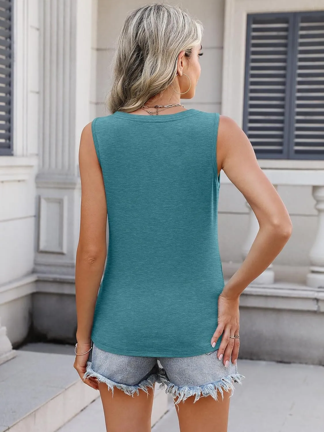 PGANDS Women's V Neck Tank Tops Casual Summer Button Down Sleeveless Shirts