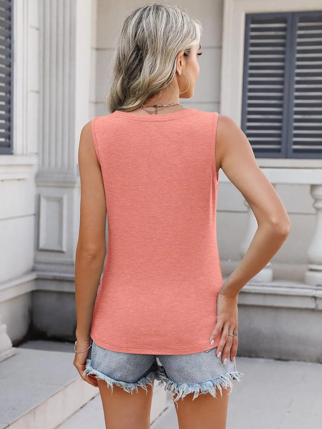 PGANDS Women's V Neck Tank Tops Casual Summer Button Down Sleeveless Shirts
