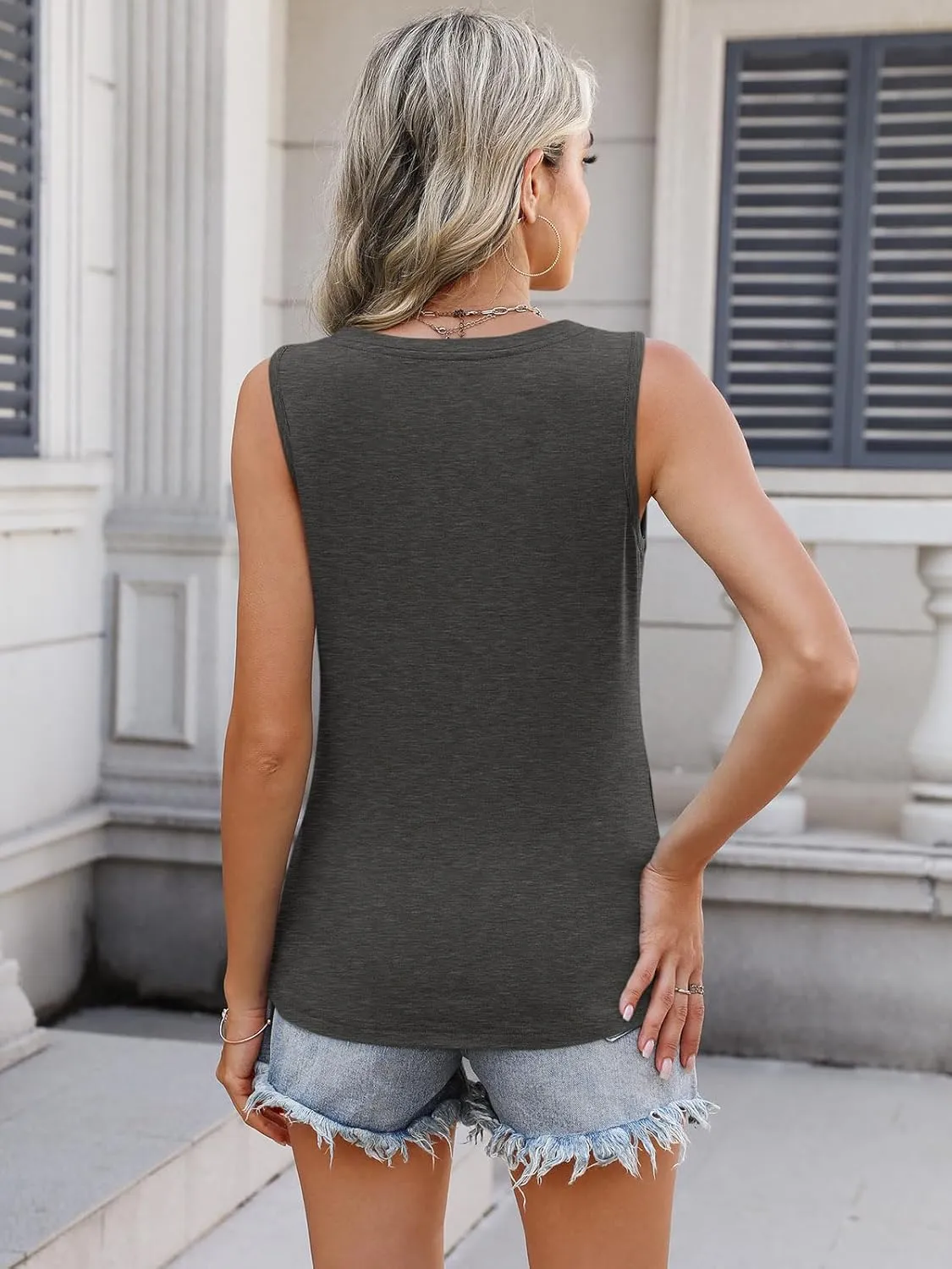 PGANDS Women's V Neck Tank Tops Casual Summer Button Down Sleeveless Shirts