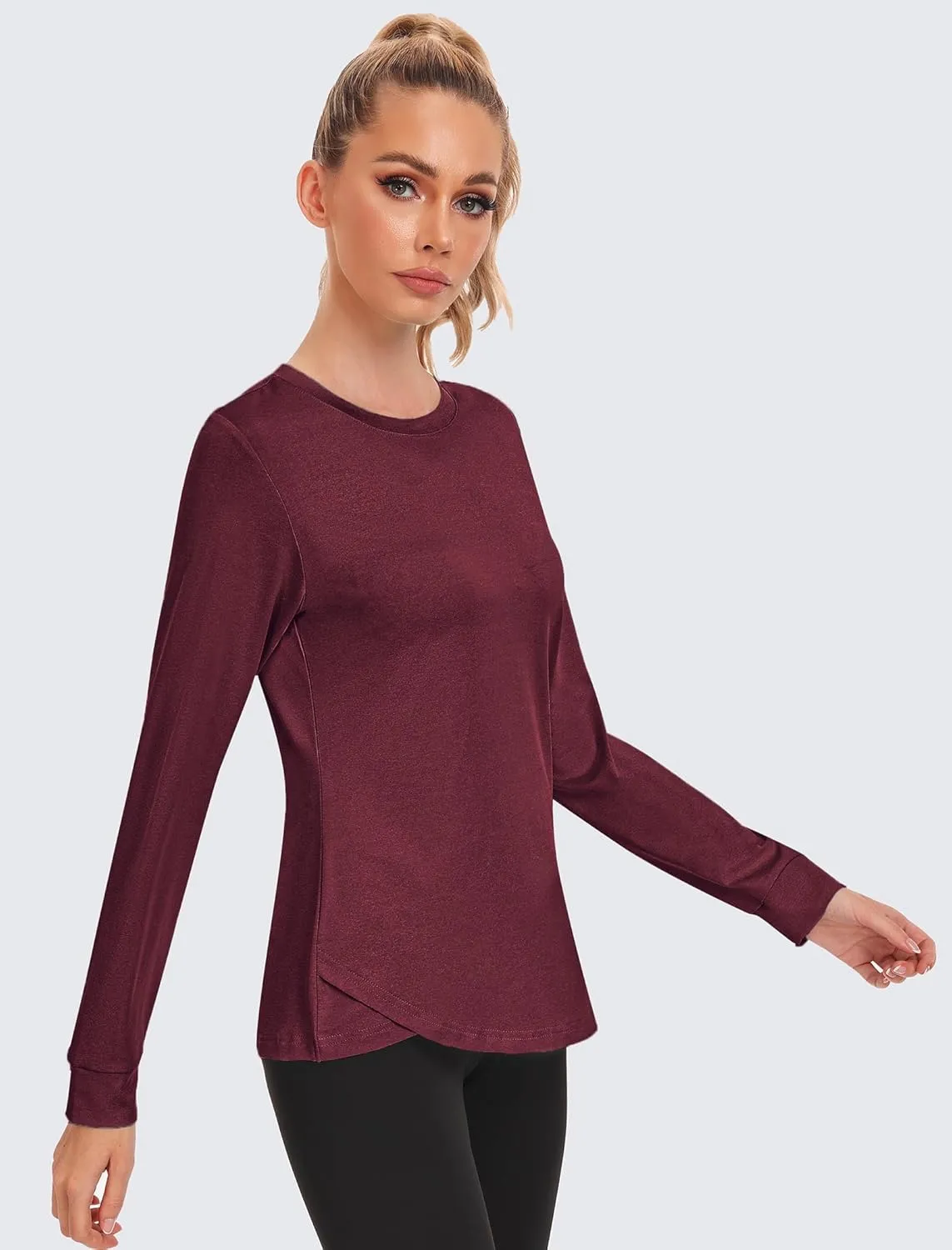 PINSPARK Long Sleeve Workout Tops for Women Crewneck Yoga Shirts Lightweight Athletic Gym Running Sport Casual T-Shirt