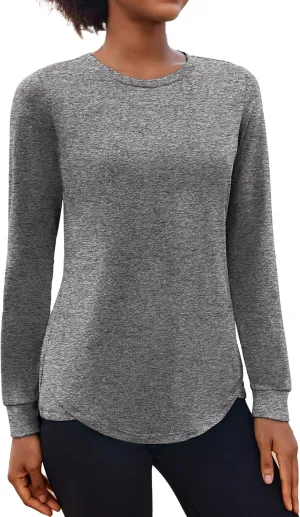 PINSPARK Long Sleeve Workout Tops for Women Crewneck Yoga Shirts Lightweight Athletic Gym Running Sport Casual T-Shirt
