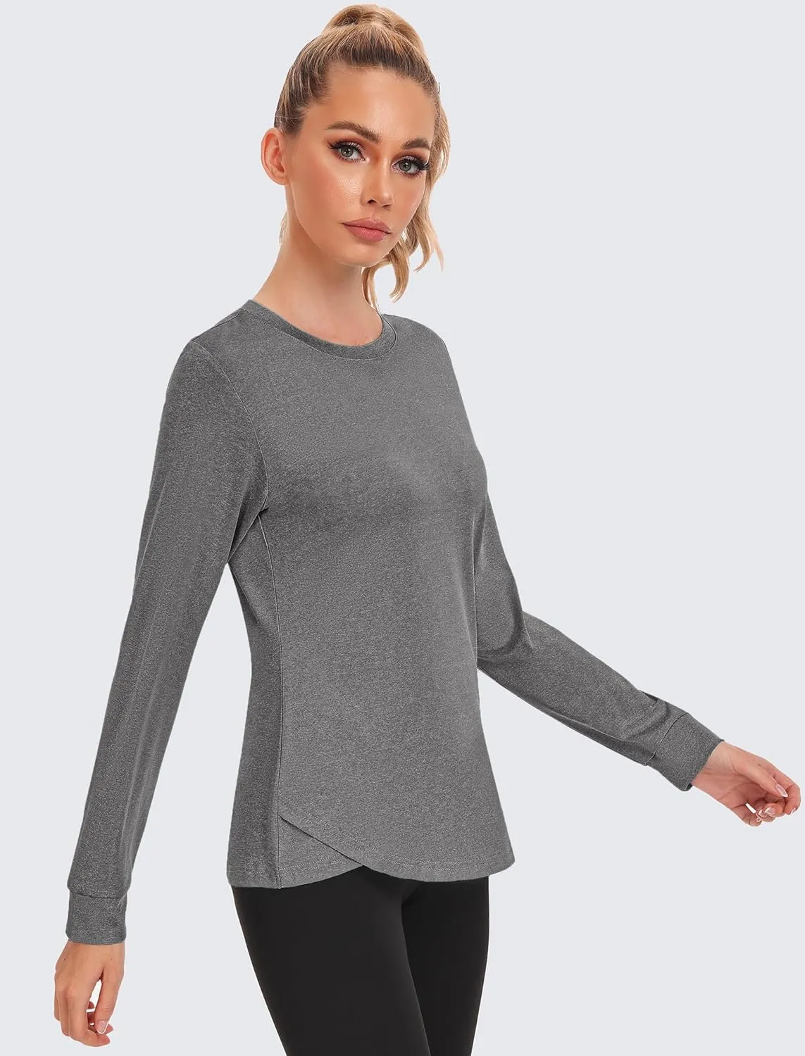 PINSPARK Long Sleeve Workout Tops for Women Crewneck Yoga Shirts Lightweight Athletic Gym Running Sport Casual T-Shirt