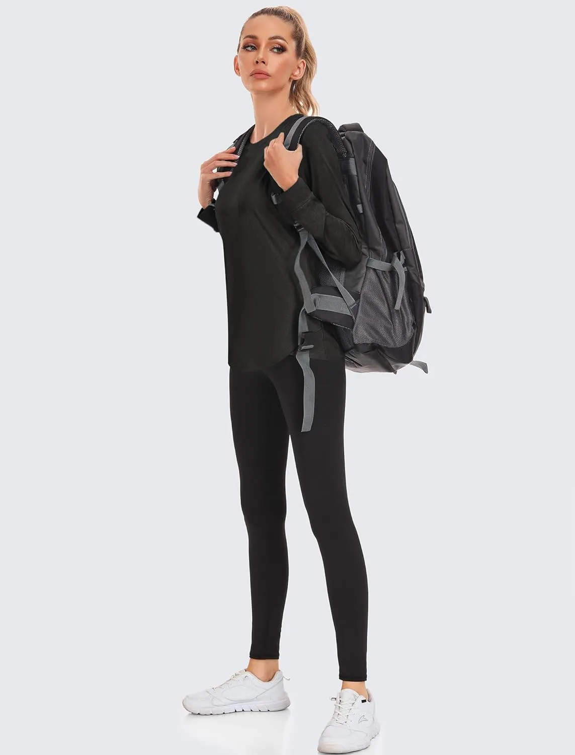 PINSPARK Long Sleeve Workout Tops for Women Crewneck Yoga Shirts Lightweight Athletic Gym Running Sport Casual T-Shirt