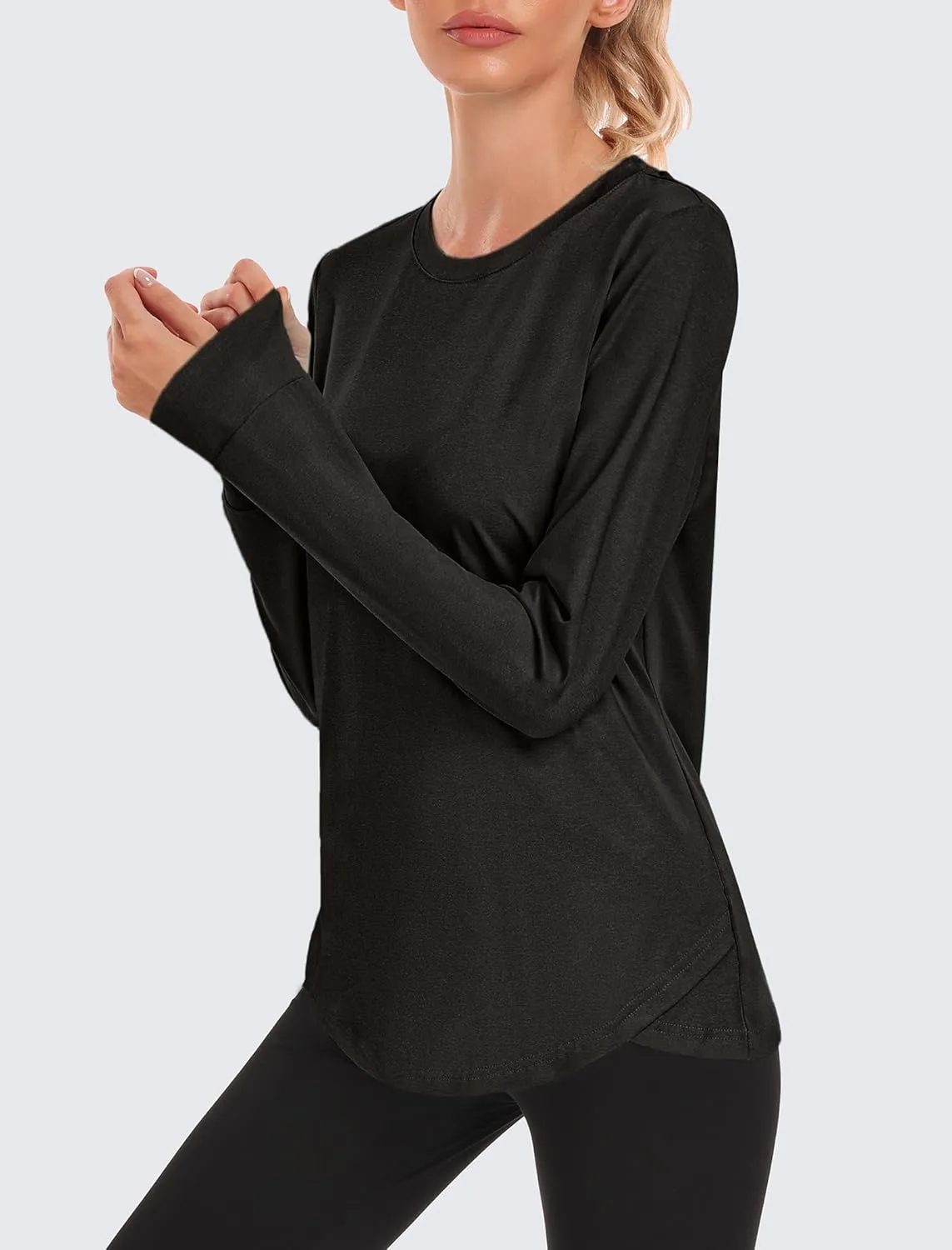 PINSPARK Long Sleeve Workout Tops for Women Crewneck Yoga Shirts Lightweight Athletic Gym Running Sport Casual T-Shirt
