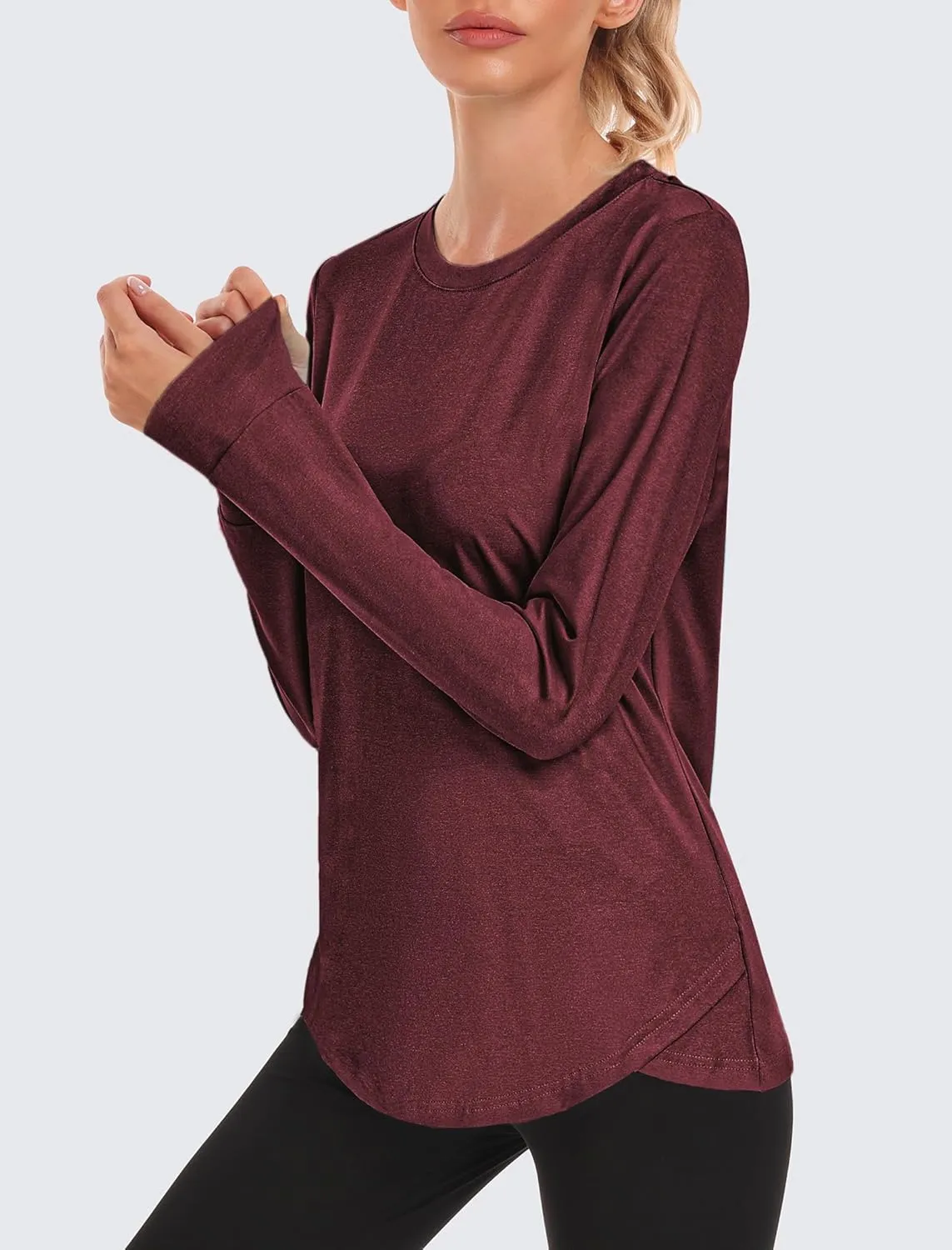 PINSPARK Long Sleeve Workout Tops for Women Crewneck Yoga Shirts Lightweight Athletic Gym Running Sport Casual T-Shirt