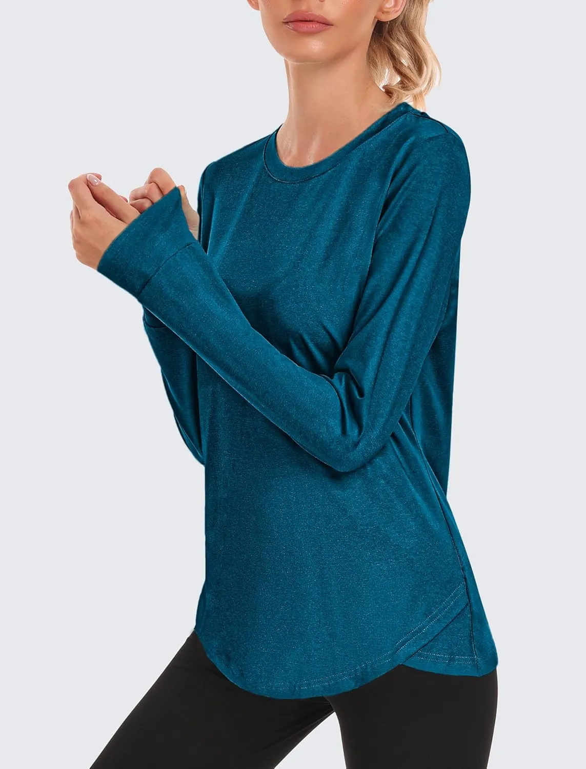 PINSPARK Long Sleeve Workout Tops for Women Crewneck Yoga Shirts Lightweight Athletic Gym Running Sport Casual T-Shirt