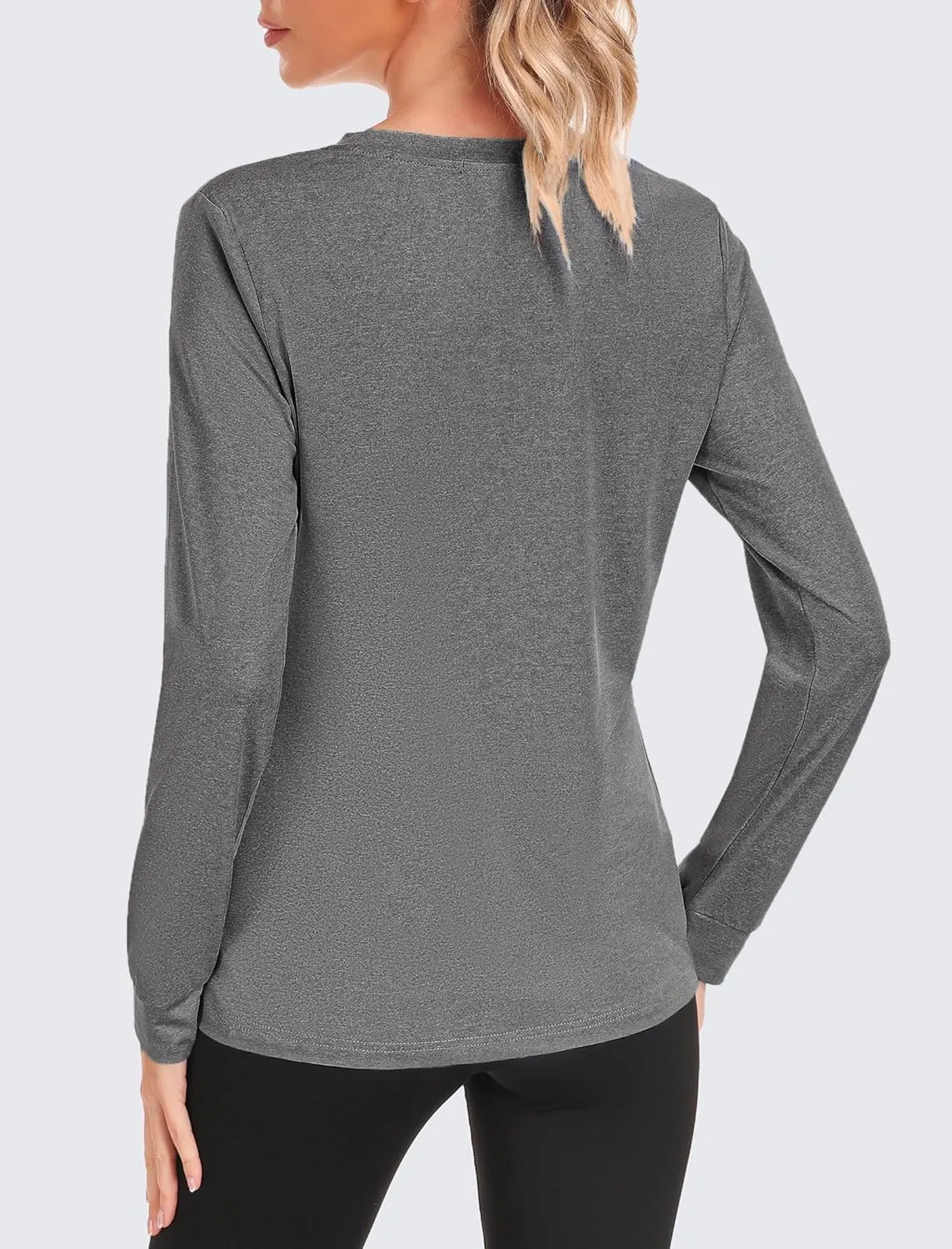 PINSPARK Long Sleeve Workout Tops for Women Crewneck Yoga Shirts Lightweight Athletic Gym Running Sport Casual T-Shirt