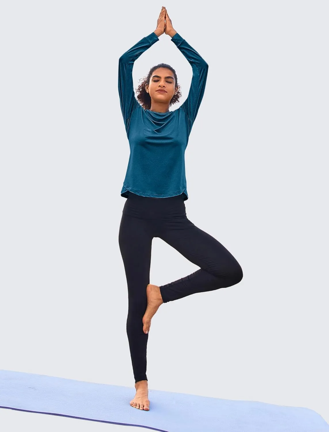 PINSPARK Long Sleeve Workout Tops for Women Crewneck Yoga Shirts Lightweight Athletic Gym Running Sport Casual T-Shirt