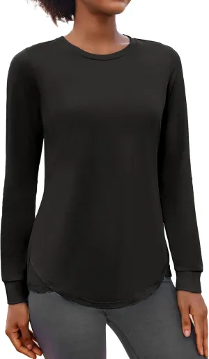 PINSPARK Long Sleeve Workout Tops for Women Crewneck Yoga Shirts Lightweight Athletic Gym Running Sport Casual T-Shirt