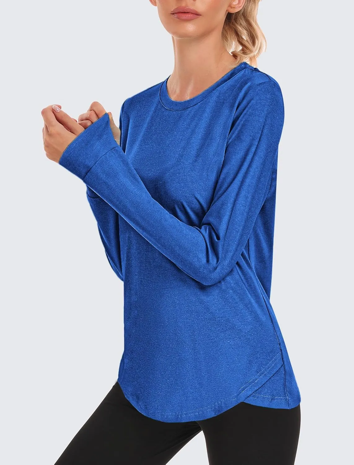PINSPARK Long Sleeve Workout Tops for Women Crewneck Yoga Shirts Lightweight Athletic Gym Running Sport Casual T-Shirt
