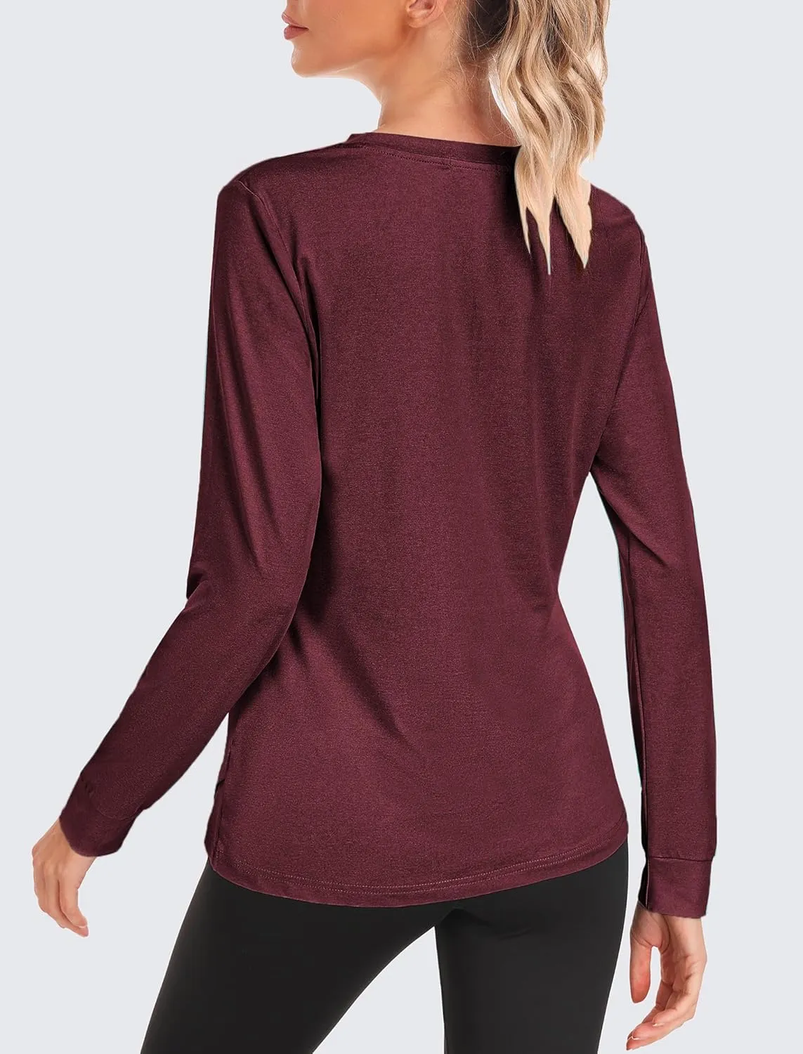 PINSPARK Long Sleeve Workout Tops for Women Crewneck Yoga Shirts Lightweight Athletic Gym Running Sport Casual T-Shirt