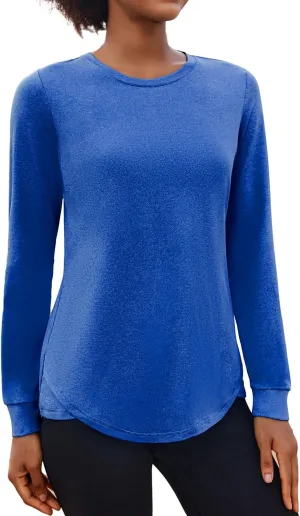 PINSPARK Long Sleeve Workout Tops for Women Crewneck Yoga Shirts Lightweight Athletic Gym Running Sport Casual T-Shirt