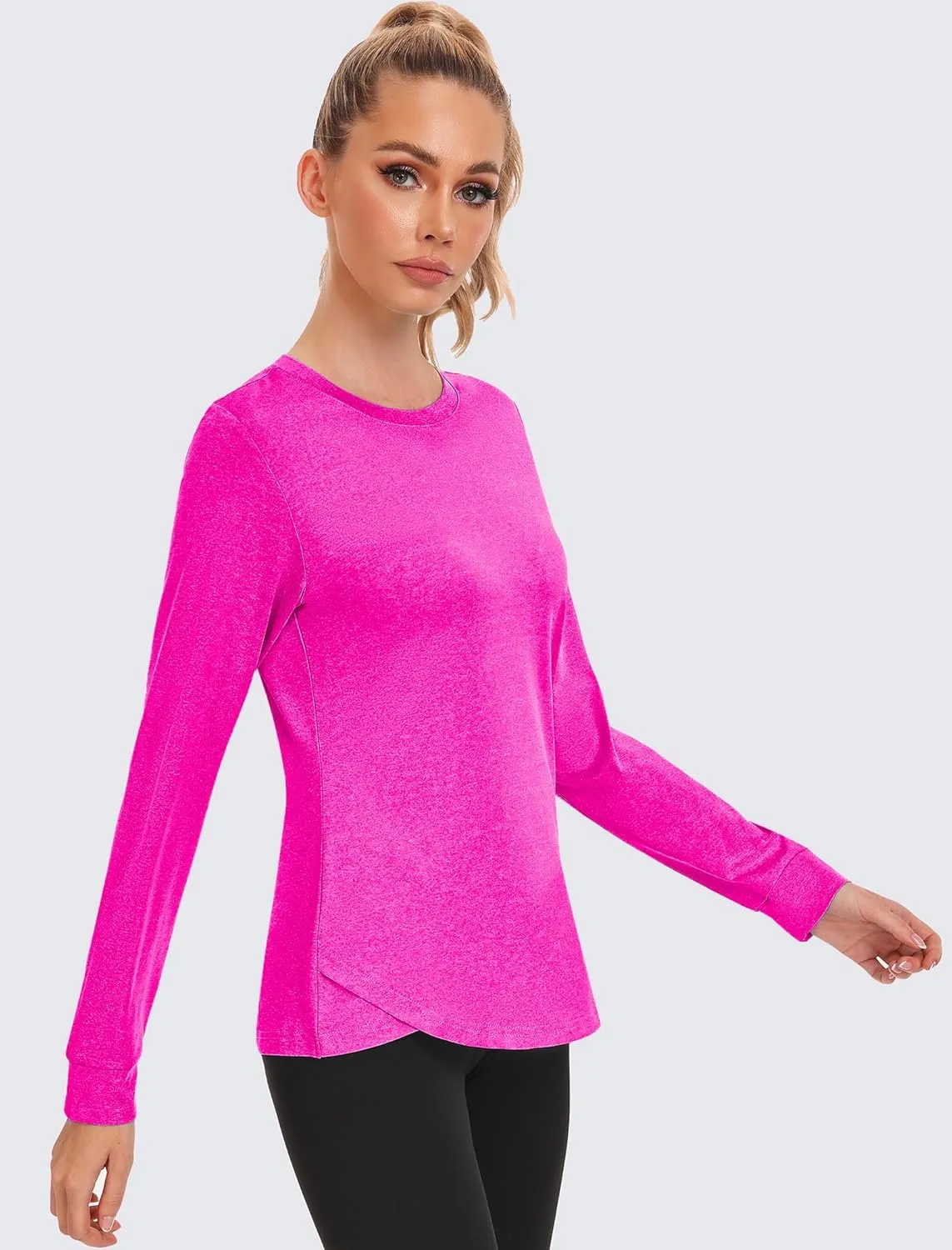 PINSPARK Long Sleeve Workout Tops for Women Crewneck Yoga Shirts Lightweight Athletic Gym Running Sport Casual T-Shirt