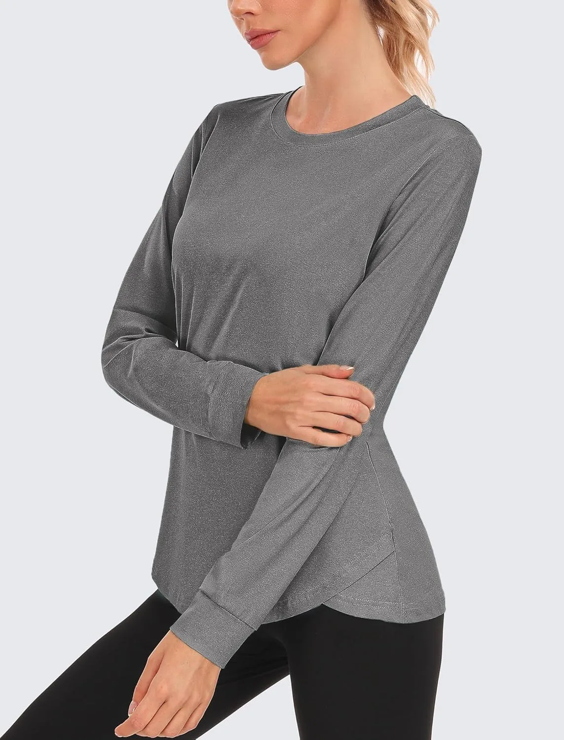 PINSPARK Long Sleeve Workout Tops for Women Crewneck Yoga Shirts Lightweight Athletic Gym Running Sport Casual T-Shirt