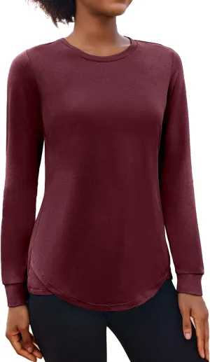 PINSPARK Long Sleeve Workout Tops for Women Crewneck Yoga Shirts Lightweight Athletic Gym Running Sport Casual T-Shirt
