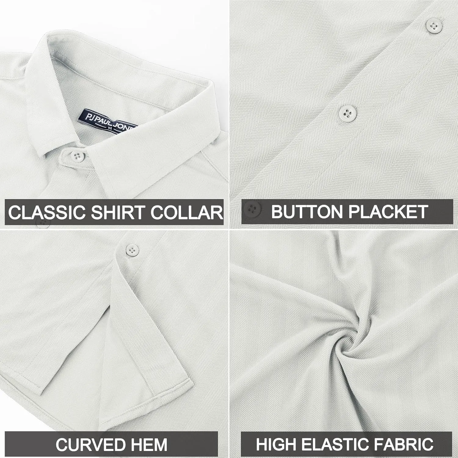 PJ PAUL JONES Men's Casual Stretch Shirts Wrinkle Free Herringbone Button Down Shirts Long Sleeve Dress Shirt