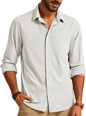 PJ PAUL JONES Men's Casual Stretch Shirts Wrinkle Free Herringbone Button Down Shirts Long Sleeve Dress Shirt