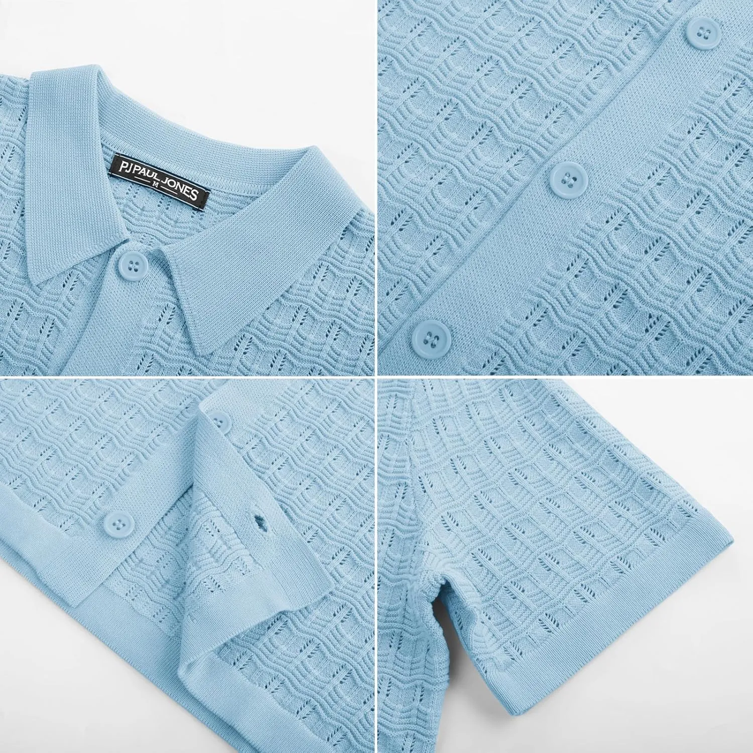 PJ PAUL JONES Men's Knit Shirts Short Sleeve Button Down Polo Shirt Fashion Casual Summer Beach Shirts