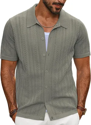 PJ PAUL JONES Men's Knit Shirts Short Sleeve Button Down Polo Shirt Fashion Casual Summer Beach Shirts