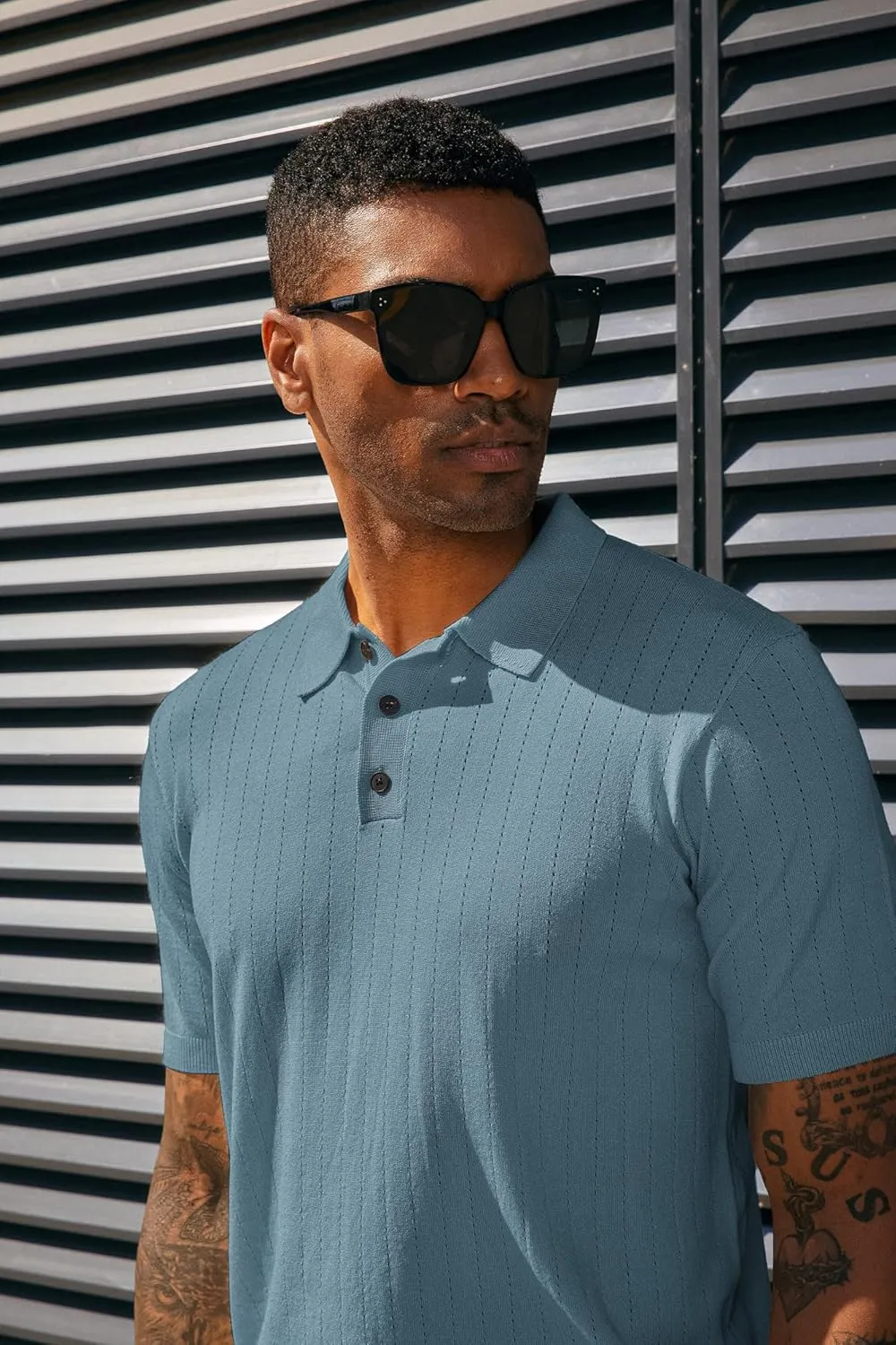 PJ PAUL JONES Men's Polo Shirts Short Sleeve Hollow Out Knit Polo Shirts Summer Lightweight Polo Sweater