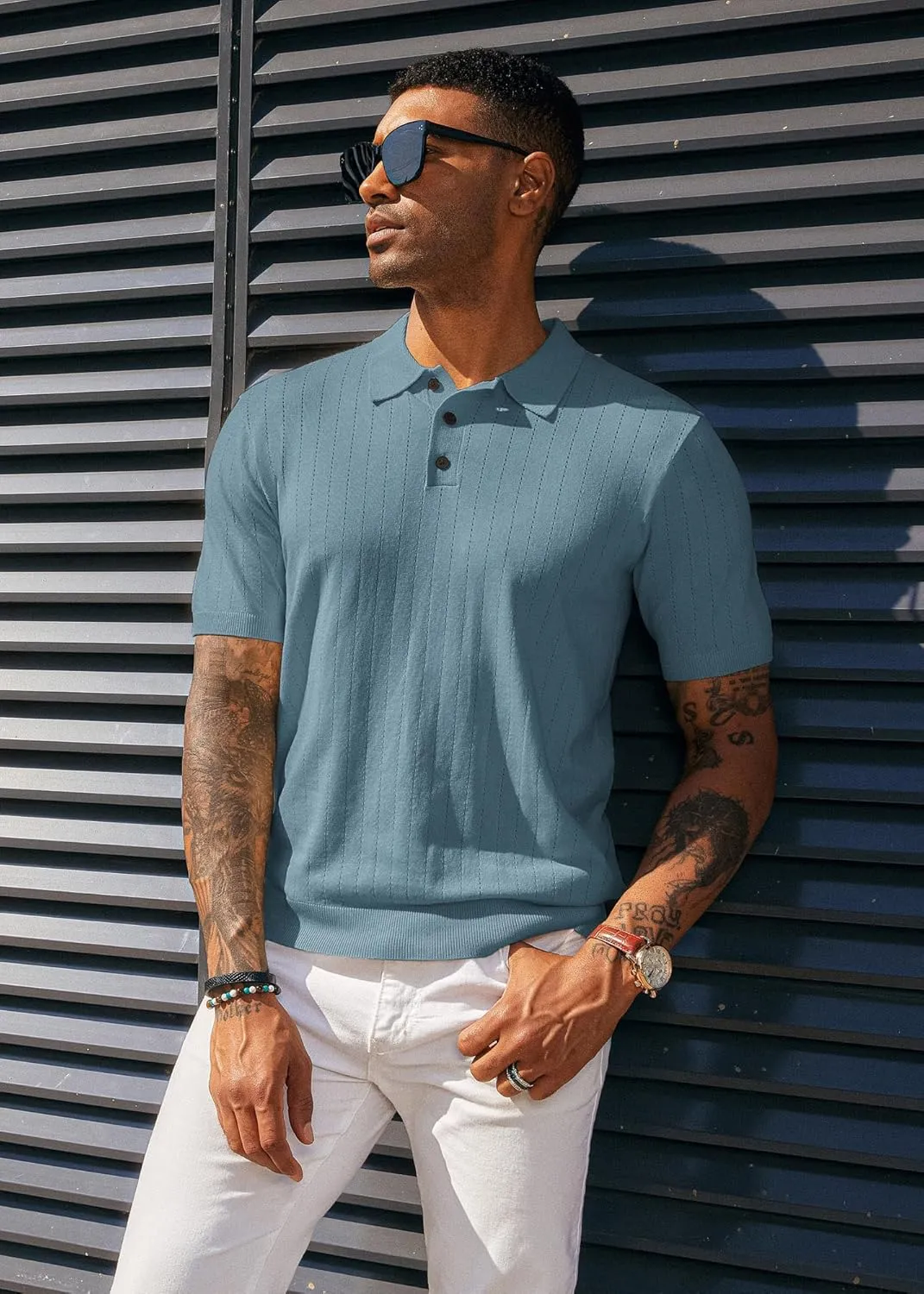 PJ PAUL JONES Men's Polo Shirts Short Sleeve Hollow Out Knit Polo Shirts Summer Lightweight Polo Sweater