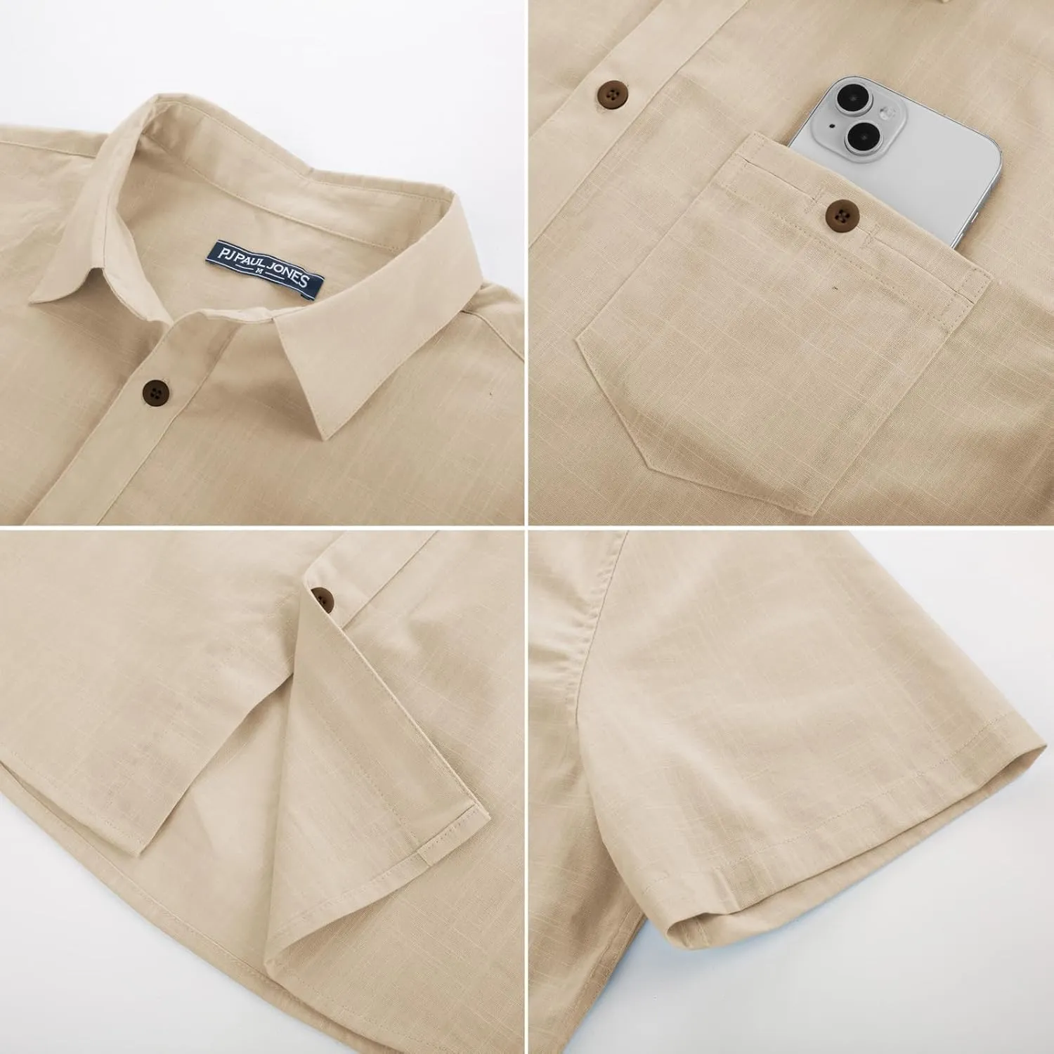 PJ PAUL JONES Mens Short Sleeve Button Down Shirts Summer Beach Shirts Untuckit Cotton Shirt with Pocket
