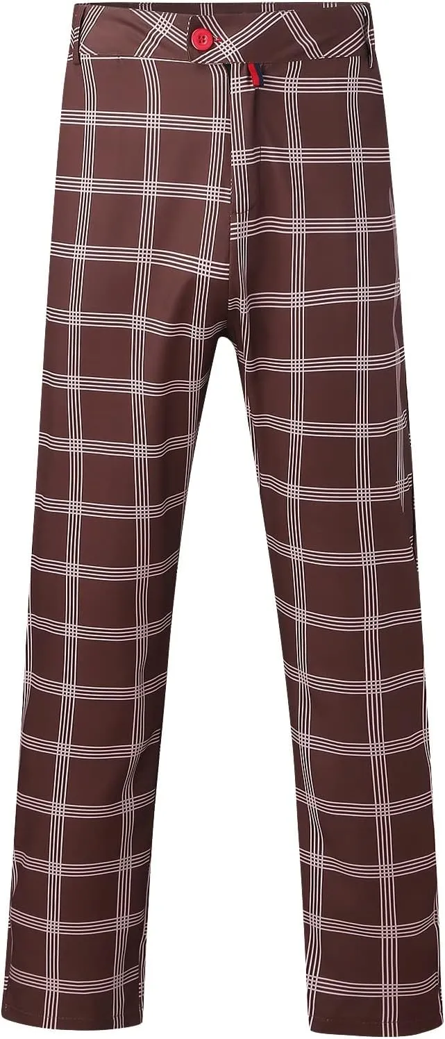 Plaid Slim Fit Dress Pants for Men Tapered Golf Skinny Stretch Chino Pants Mens Casual Slacks Suit Mens Chinos Pants