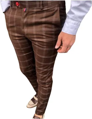 Plaid Slim Fit Dress Pants for Men Tapered Golf Skinny Stretch Chino Pants Mens Casual Slacks Suit Mens Chinos Pants