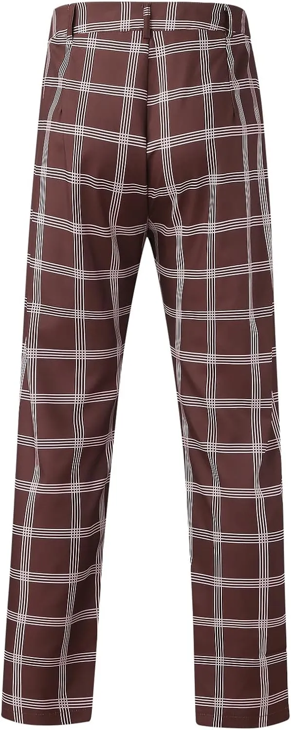Plaid Slim Fit Dress Pants for Men Tapered Golf Skinny Stretch Chino Pants Mens Casual Slacks Suit Mens Chinos Pants