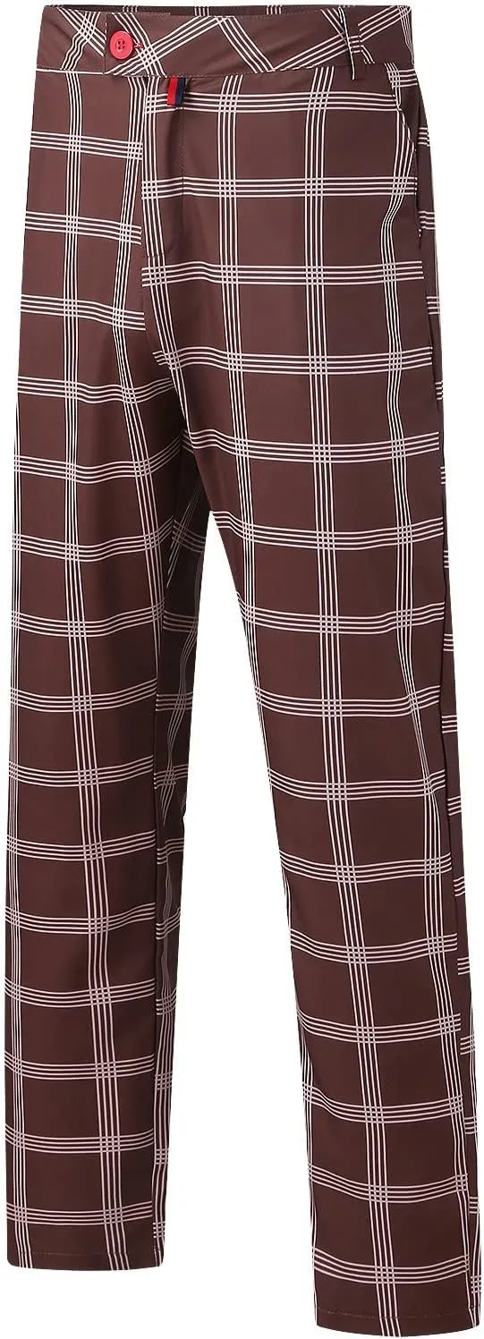 Plaid Slim Fit Dress Pants for Men Tapered Golf Skinny Stretch Chino Pants Mens Casual Slacks Suit Mens Chinos Pants