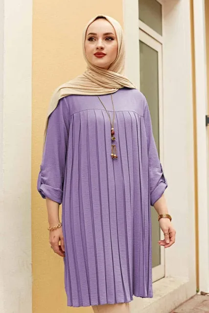 Pleated Long Sleeve Islamic Modest Tunic