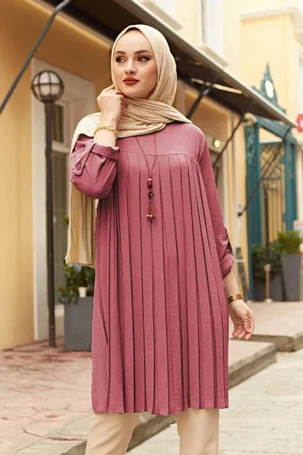 Pleated Long Sleeve Islamic Modest Tunic