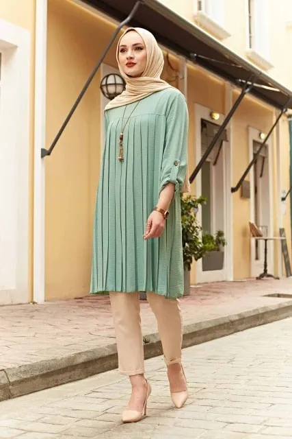 Pleated Long Sleeve Islamic Modest Tunic