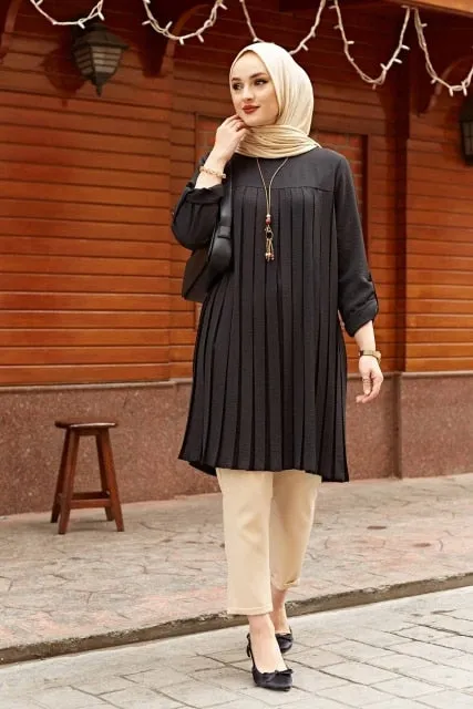 Pleated Long Sleeve Islamic Modest Tunic