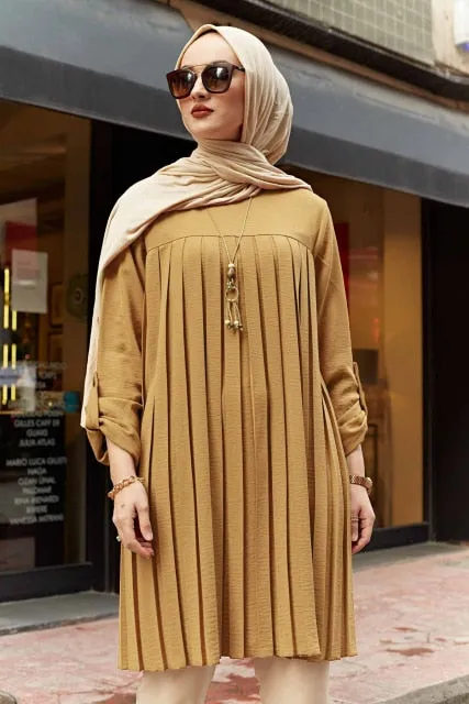 Pleated Long Sleeve Islamic Modest Tunic
