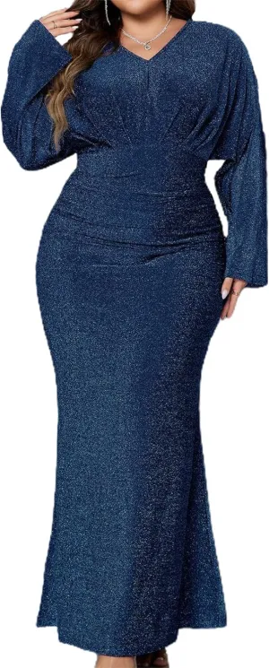 Plus Size Glitter Dress for Women Sequin Long Sleeve Cut Out Bodycon Midi Dress Club Cocktail Party Dresses