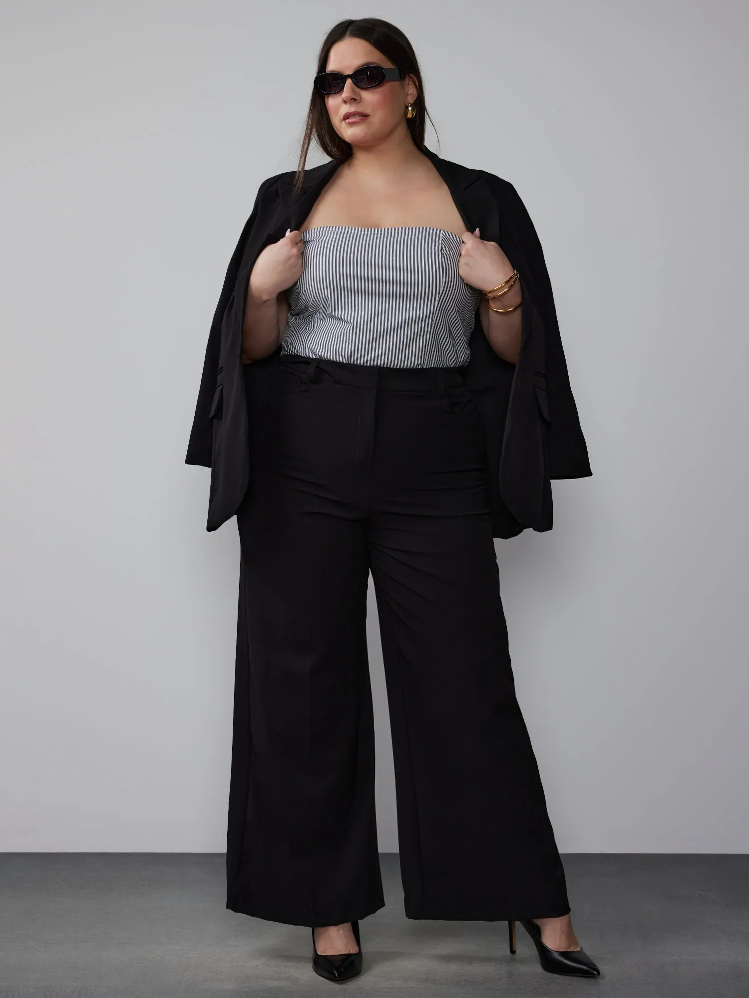 Plus Strapless Stripe Top