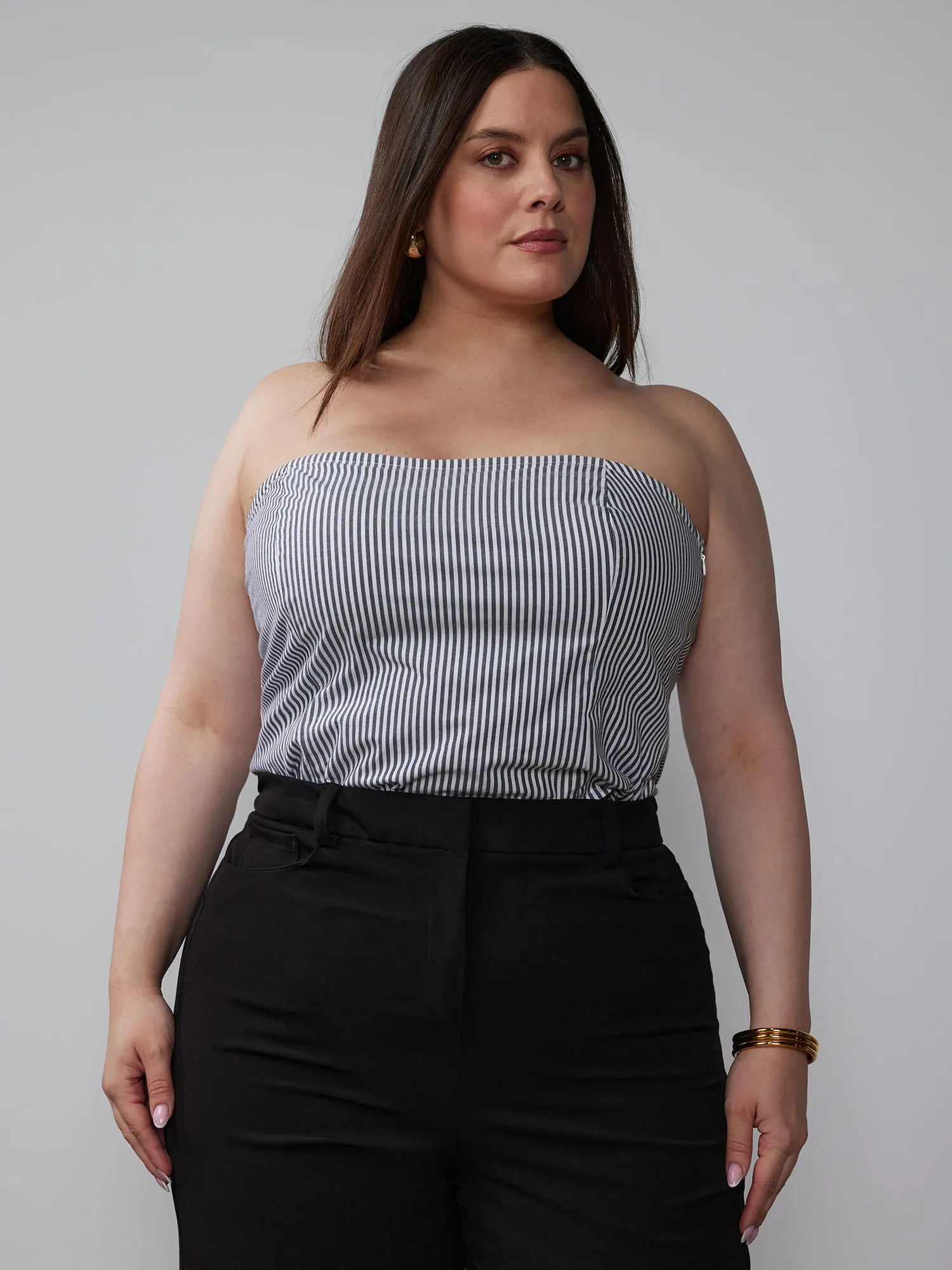 Plus Strapless Stripe Top