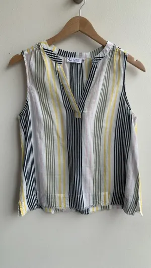 Pre-Owned Carve Design White Stripe Multi Colour V-Neck Sleeveless Top- Size X-Small