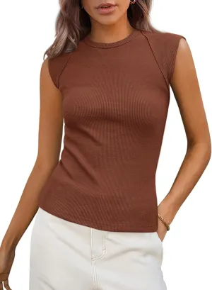 PRETTYGARDEN Women's Ribbed Tank Tops 2025 Summer Cap Sleeve Slim Fitted Knit Basic Casual Tee Shirts Trendy Fashion Clothes